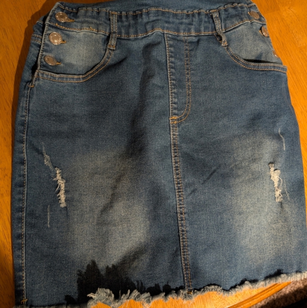 Denim Button-Accent Overall Skirt